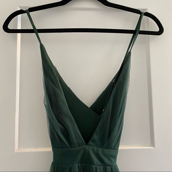 Showpo Women's Like a Vision Emerald Mesh High Slit Spaghetti Strap Gown Size 8 - Picture 8 of 11